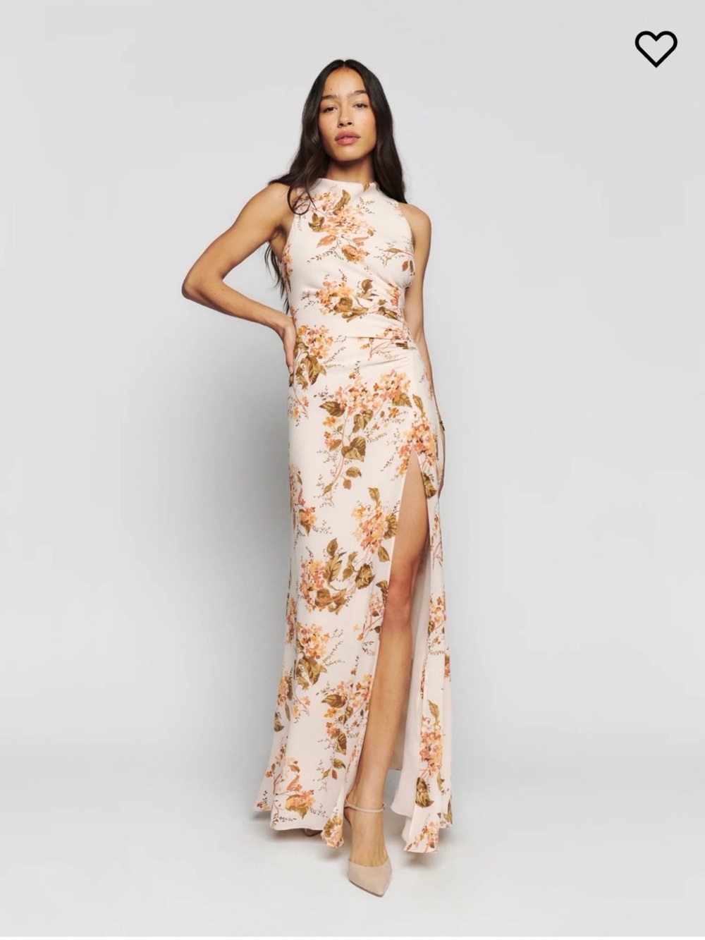 Reformation Blush Floral Midi Dress with High Slit